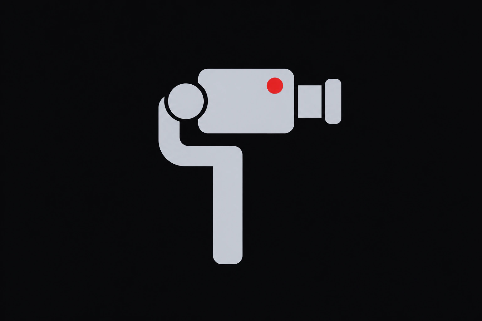Flat silver icon of a handheld camera on a gimbal with a red tally light